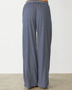 MONROW Stripe Jersey Wide Leg Pant NAVYSTRIPE Outlet